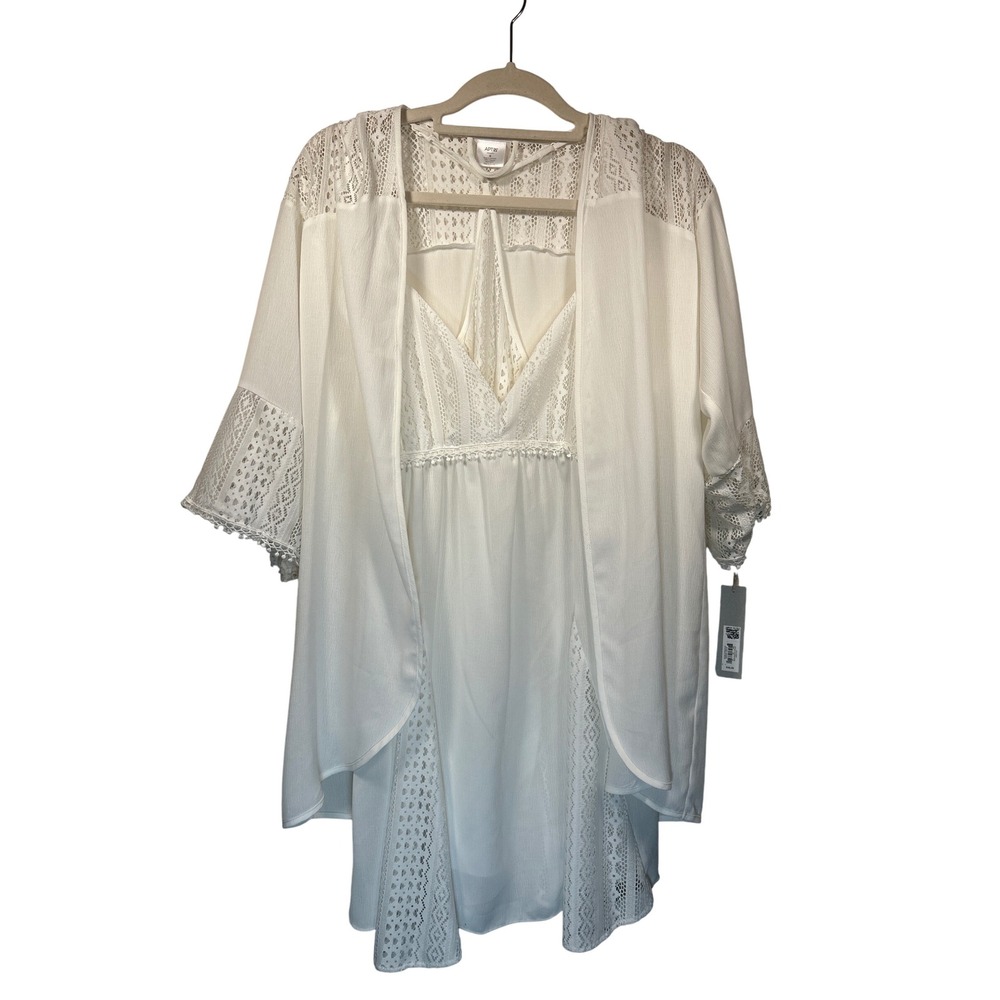 Apt 9 Intimates White Lace Trim Spaghetti‎ Strap Dress and Kimono Set M